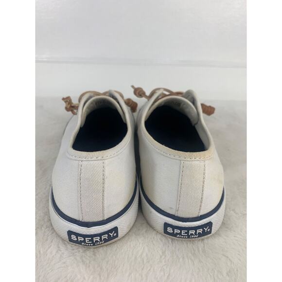 Sperry Womens Canvas Sneakers White Size 7M With Leather Laces - Picture 3 of 9